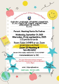 ELAC Parent Meeting - 09.24.2025 at 1:15 PM in Room 14 or Zoom